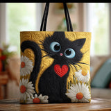 Sac Artisanal - Chats Noirs, Cœur et Marguerites