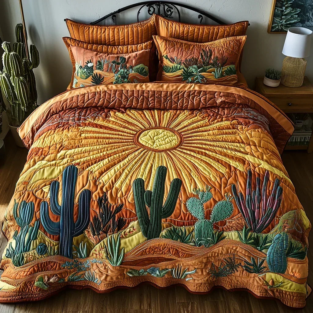 Parure de lit matelassée 3 pièces - Lever de Soleil sur les Cactus