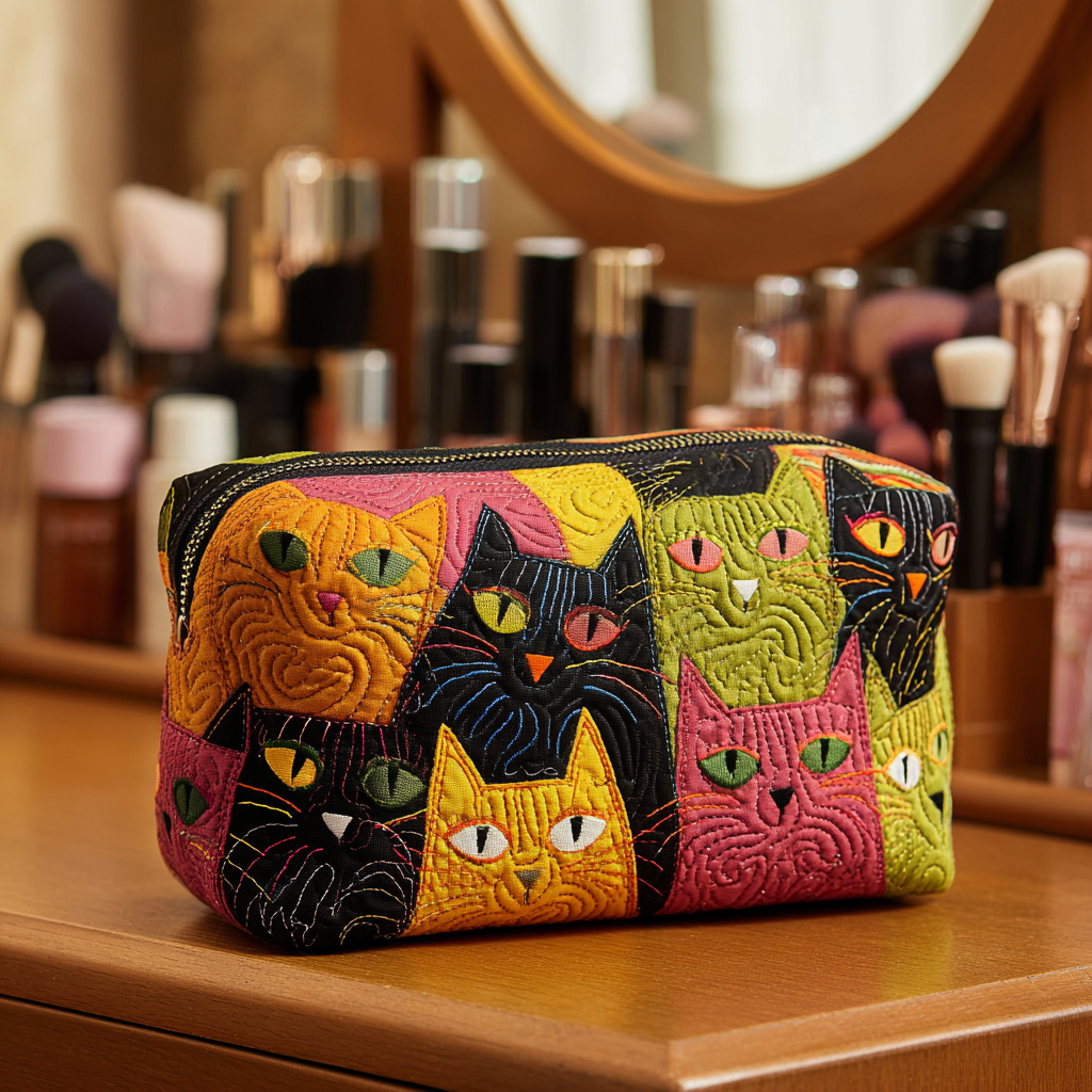Sarah - Trousse de toilette matelassée Chat en Jardin