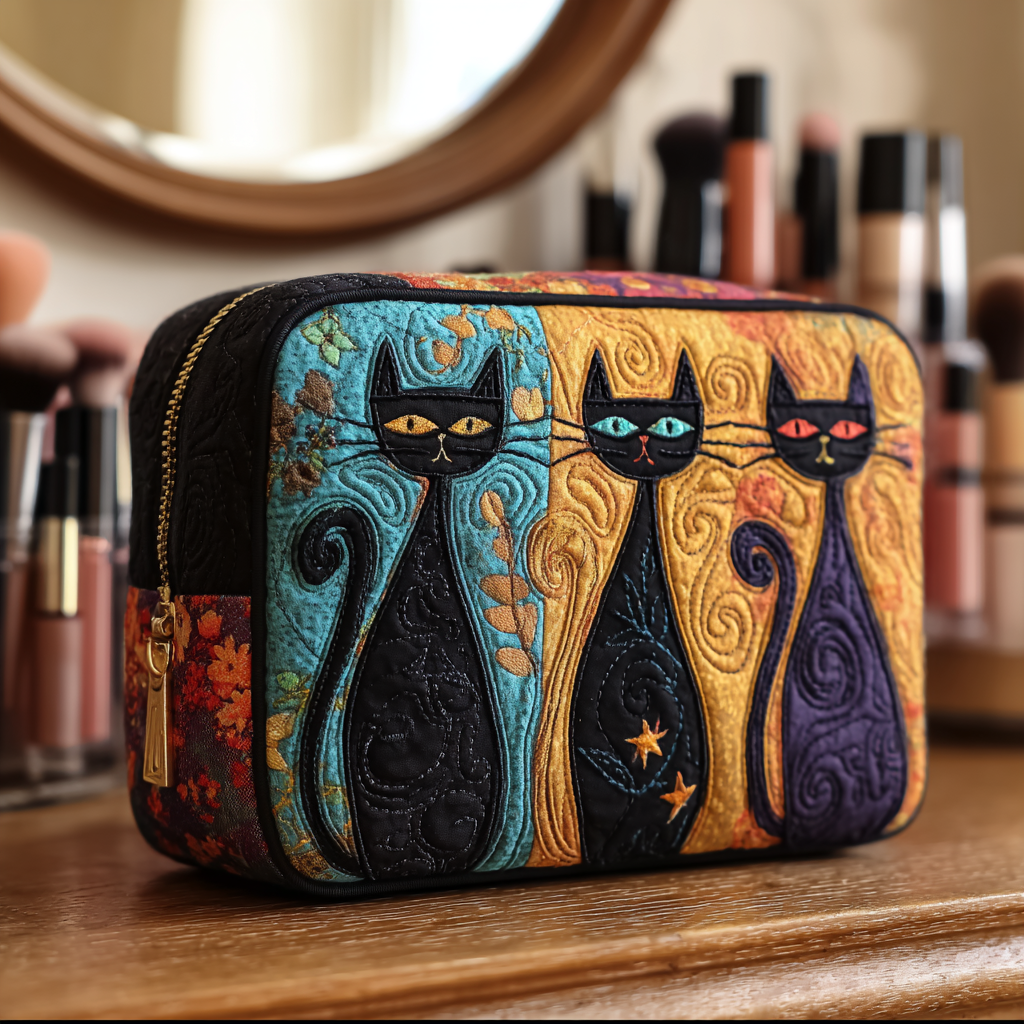 Anaïs - Trousse de toilette matelassée Chat Curieux