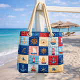 Sac de Plage Artisanal - Patchwork Marin