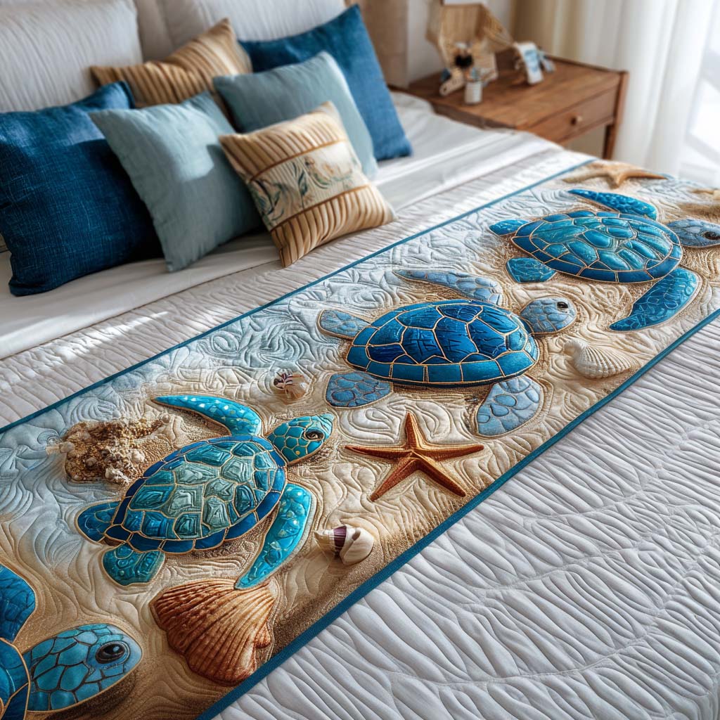 Margaux - Chemin de lit matelassé Paisible Tortue Crique