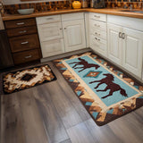 Gaëlle - Tapis de Cuisine Chevaux Bleu Canard