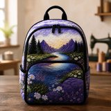 Sac à Dos Matelassé - Violet, Fleurs et Montagnes